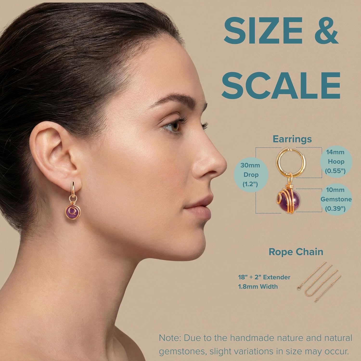 Wire Wrapped Gemstone Drop Earrings | 2-in-1 Convertible Healing Crystal Necklace Set | Handcrafted Boho Jewelry Gift for women | Includes 14K Gold Plated Hoops, Rope Chain & Pendant Bail