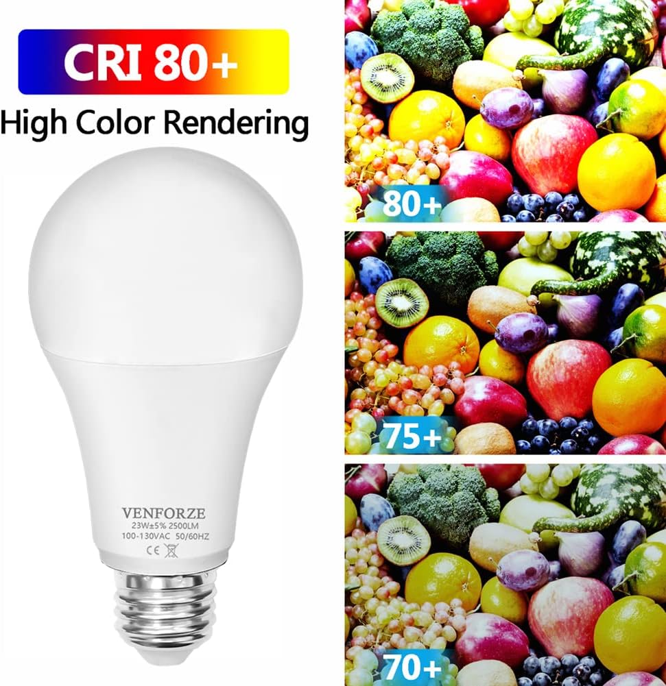 Venforze Bright Light Bulb,150w-200w Equivalent 2500LM E26 Led Bulb 23W Cool White 4000K A21 Led Light Bulb Non-Dimmable 2-Pack