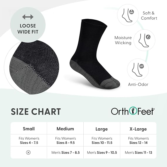 Orthofeet Bunion Relief Socks Non-Binding Non-Constrictive Socks 3 Pack