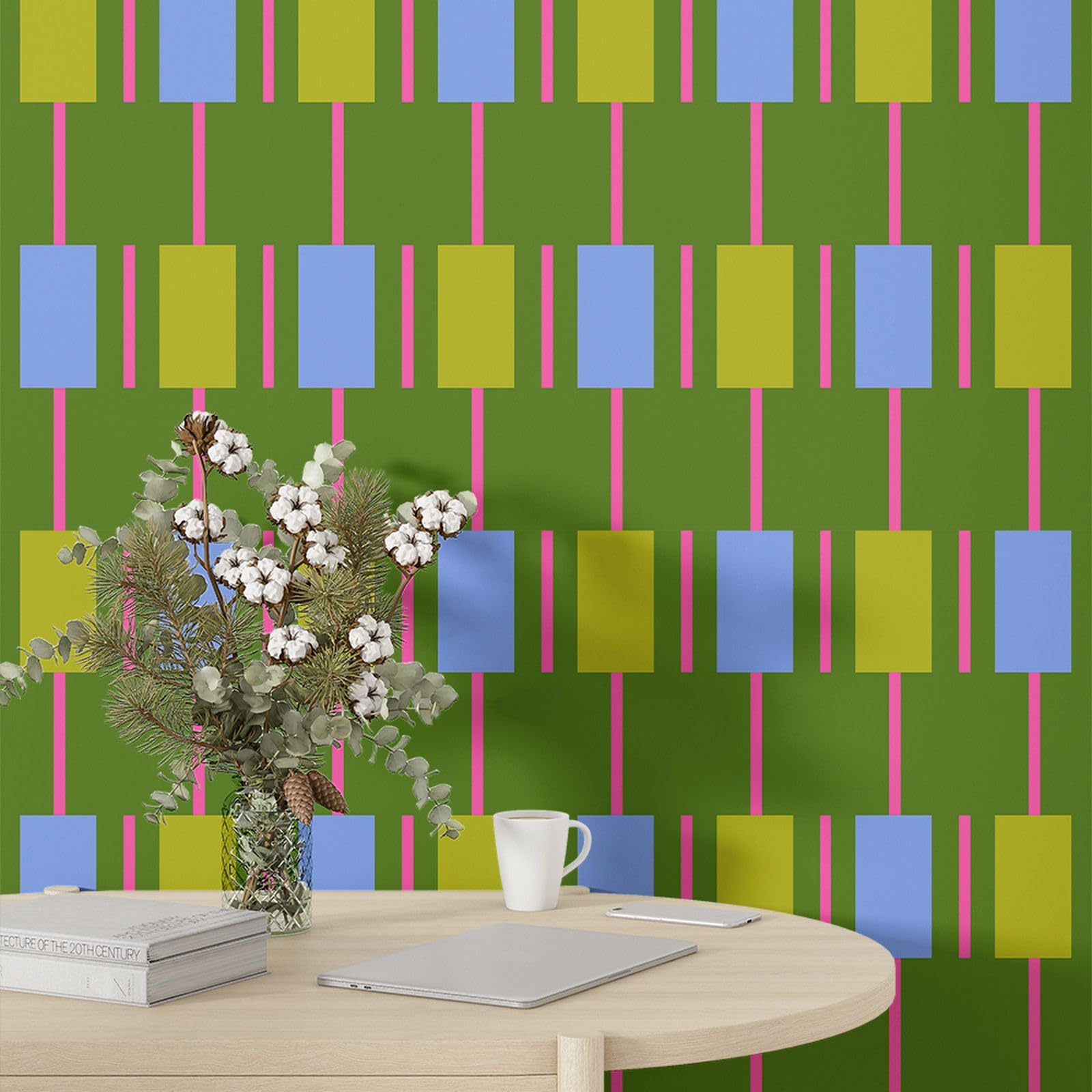 Fchen art Green Wallpaper Striped Peel and Stick Wallpaper Modern Removable Contact Paper Self Adhesive Waterproof Wall Paper for Bedroom Cabinets Decor 45x1000cm