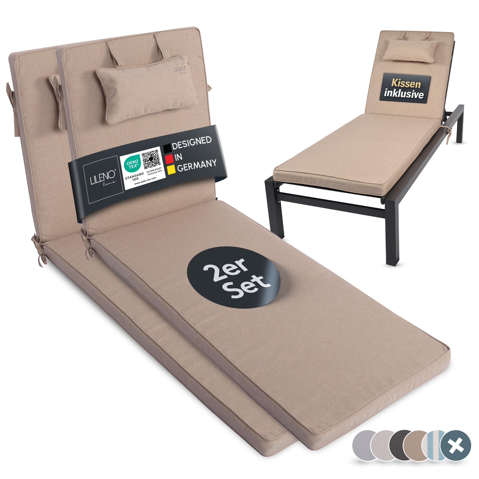 LILENO HOME Sonnenliege Auflage - Gartenliegen Auflage perfekt für Strandliege - Polster für Gartenliege Dub RL