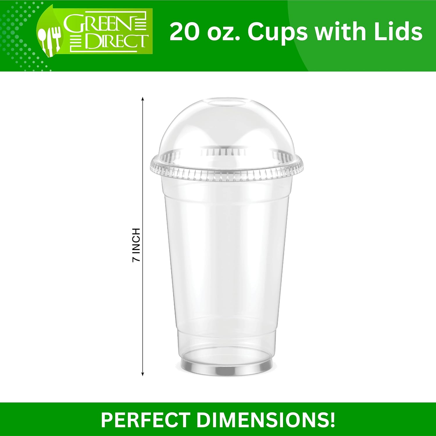Green Direct 20 oz. Clear Disposable Plastic Drinking Cups With Lids Ice coffee, Bubble Boba Tea Cups for Cold Drinks, Smoothie Pack of 50 - Image 2