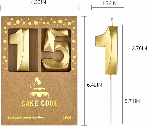 Miniatura 6 de CAKE CODE Velas de cumpleaños con número 15 de diamante dorado de 2.76 pulgadas, velas de números dorados, velas de números de pastel, celebración