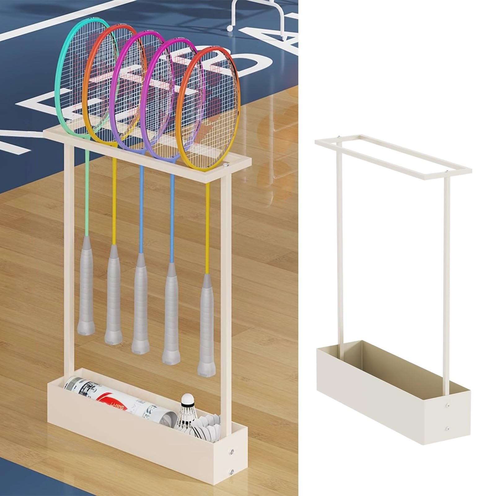 RENJJPBO Training Ground Badminton Racket Organizer, Tennis Racquet Sports Equipment Display Holder, Racket Shelf for Badminton Courts/School/Gymnasiums (White)