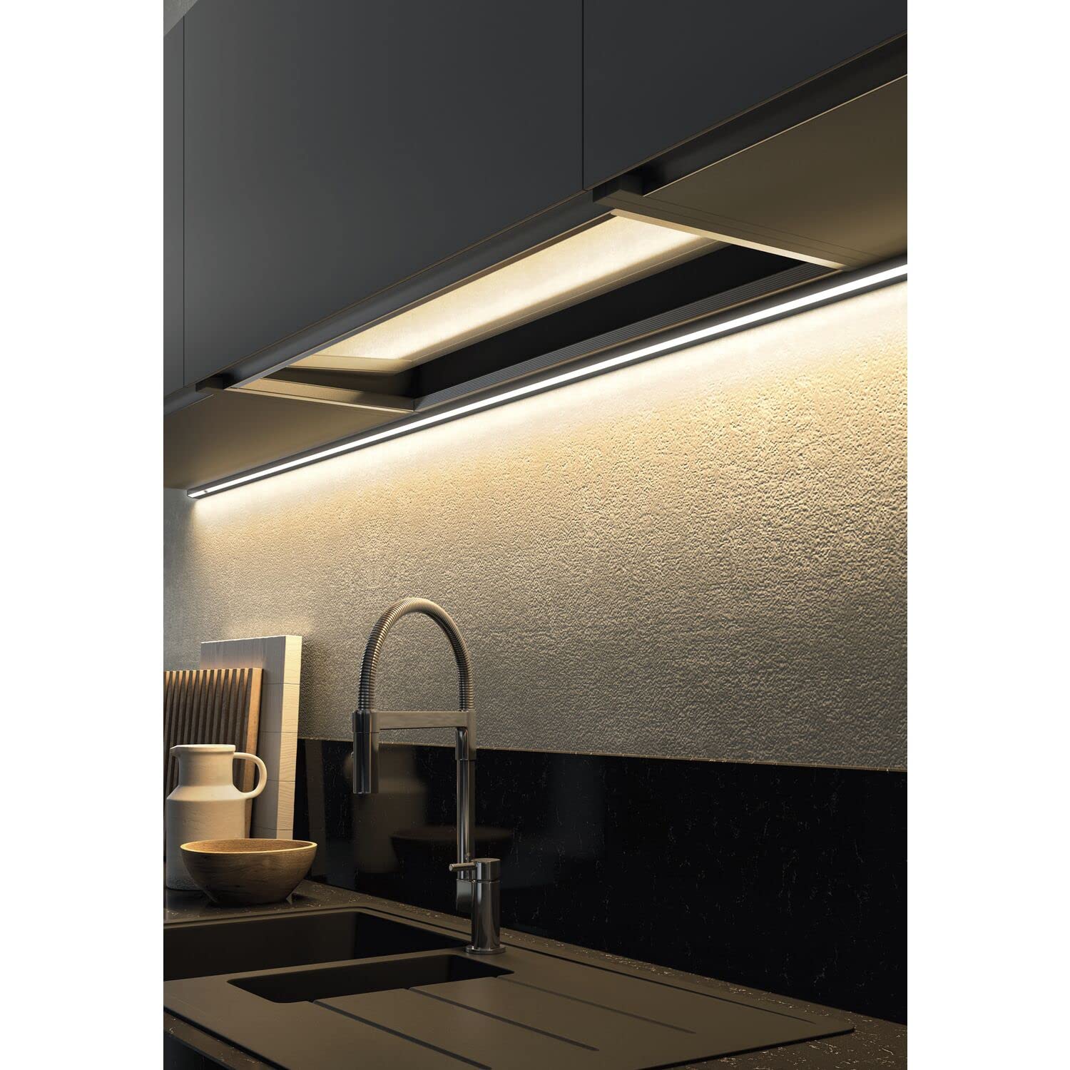 L&S Lugano Unterbauleuchte 900mm - LED DualColor 3000K/4000K, Küchenleuchte mit IR-Schalter, schwarz