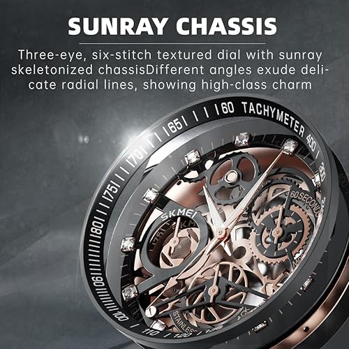 Miniatura 2 de Relojes para hombre, diseño de engranaje mejorado, reloj de esqueleto para hombre, cronógrafo, vestido de diamantes de lujo, relojes de pulsera