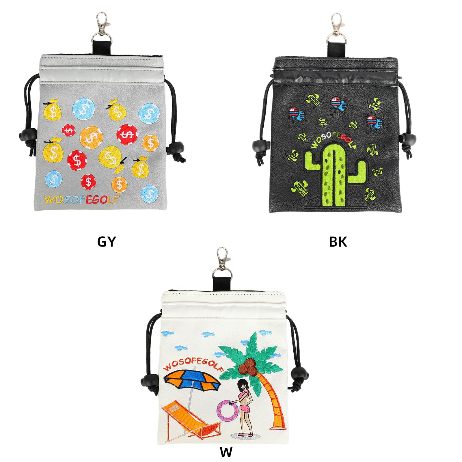 Pochettes de rangement pour tees de golf avec clip - Sac de rangement avec cordon de serrage