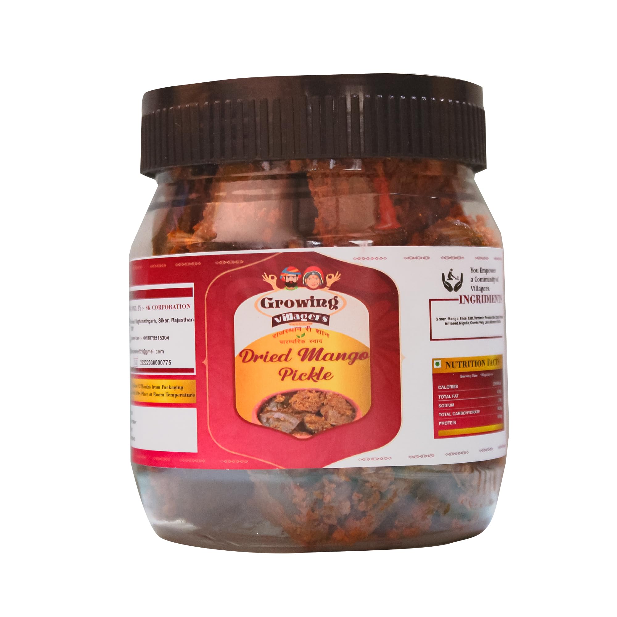 Growing Villagers Organic Dried Mango Pickle | Oil Free Preservative Free Receipe | Traditional Sun Dried Aam Ka Sukha Achar 450 Grams
