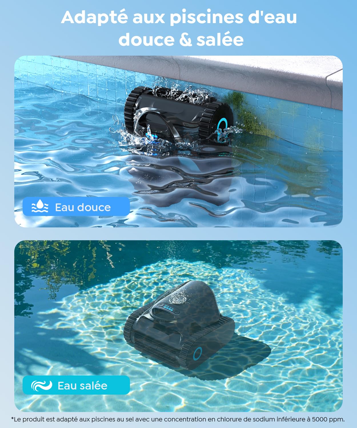 C1 Robot de Piscine Fond et Parois,180 Min,Noir et Blanc | Double Filtre,Robot Piscine sans Fil, 7 Modes Nettoyage,180 Min d'Autonomie, Puissant Aspirateur pour Piscines jusqu'à 150 m²