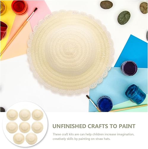 Miniatura 2 de Gadpiparty 16 piezas DIY sombrero de paja juguetes niña sombreros de paja lisos para niños Suite hecho a sí mismo hierba natural niña niño blanco