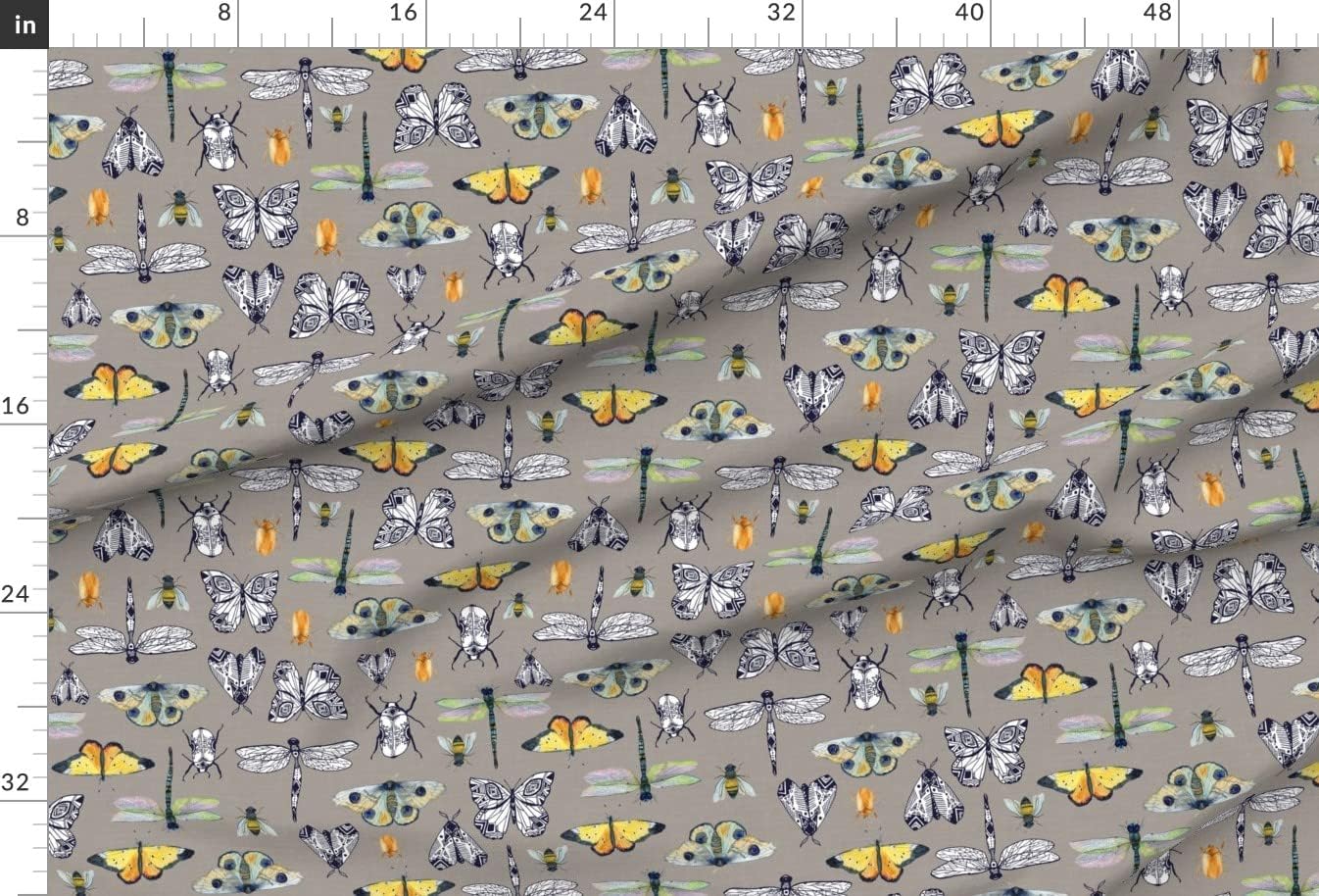 Spoonflower Fabric - Gray Insect Butterfly Moth Dragonfly Beetle Bee Printed on Minky Fabric by The Yard - Sewing Baby Blankets Quilt Backing Plush