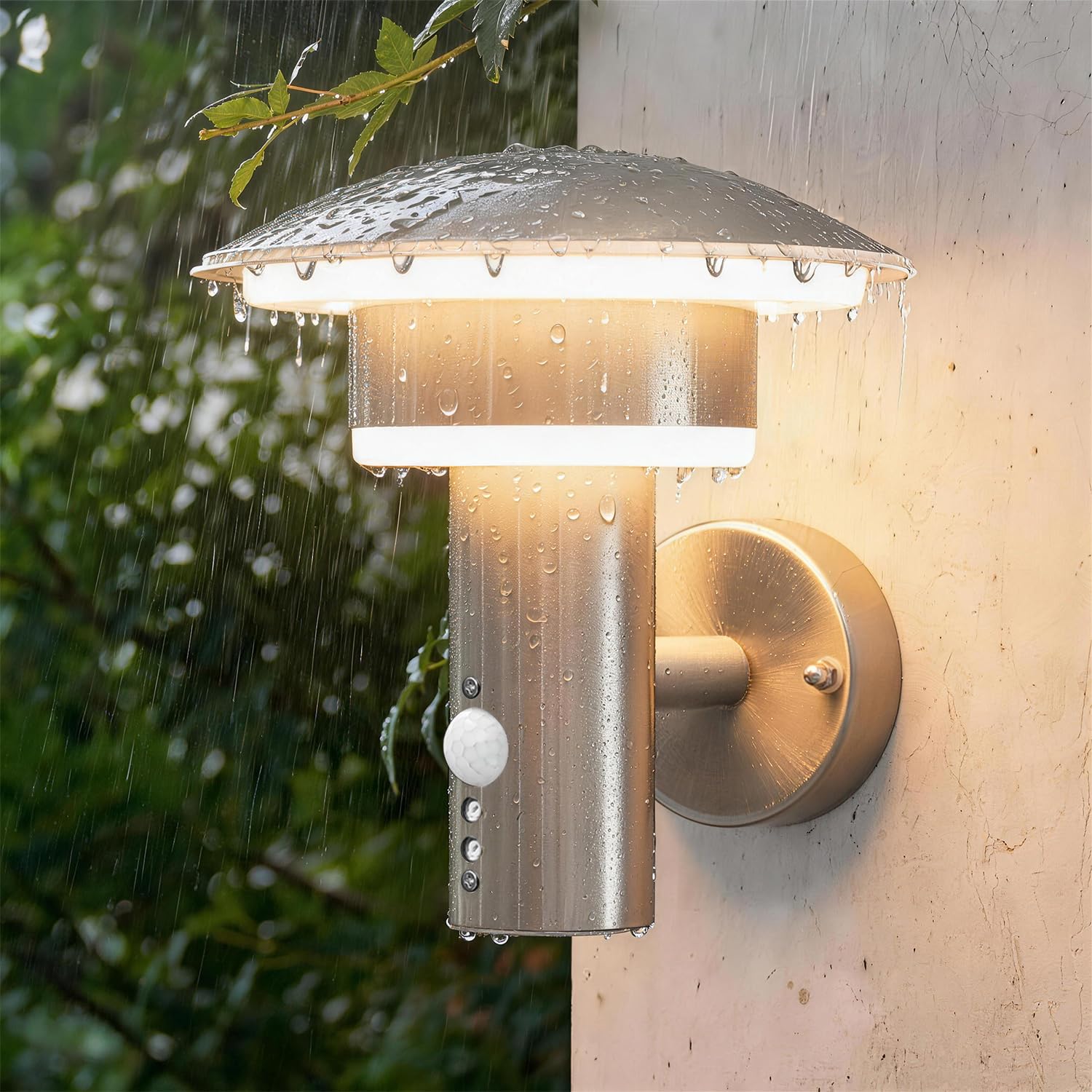 NBNHANYUAN Applique Murale Extérieure avec Détecteur de Mouvement, Lampe Murale Extérieure en Acier Inox SUS304, Capteur PIR Réglable, Étanche IP44, Éclairage Extérieure pour Entrée, Jardin, 9W