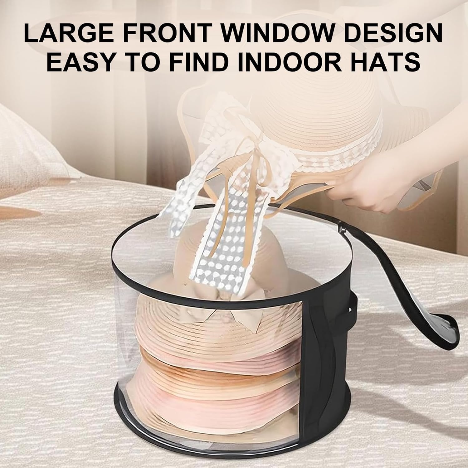 2Pcs Clear Oversized Hat Storage Bag for Women,Cowboy Hat Wide Brims Hat Organizer,Wide Brims Hat Box with Carrying Handles, Foldabletravel Hat Boxes Storage Baseball Cap,Black
