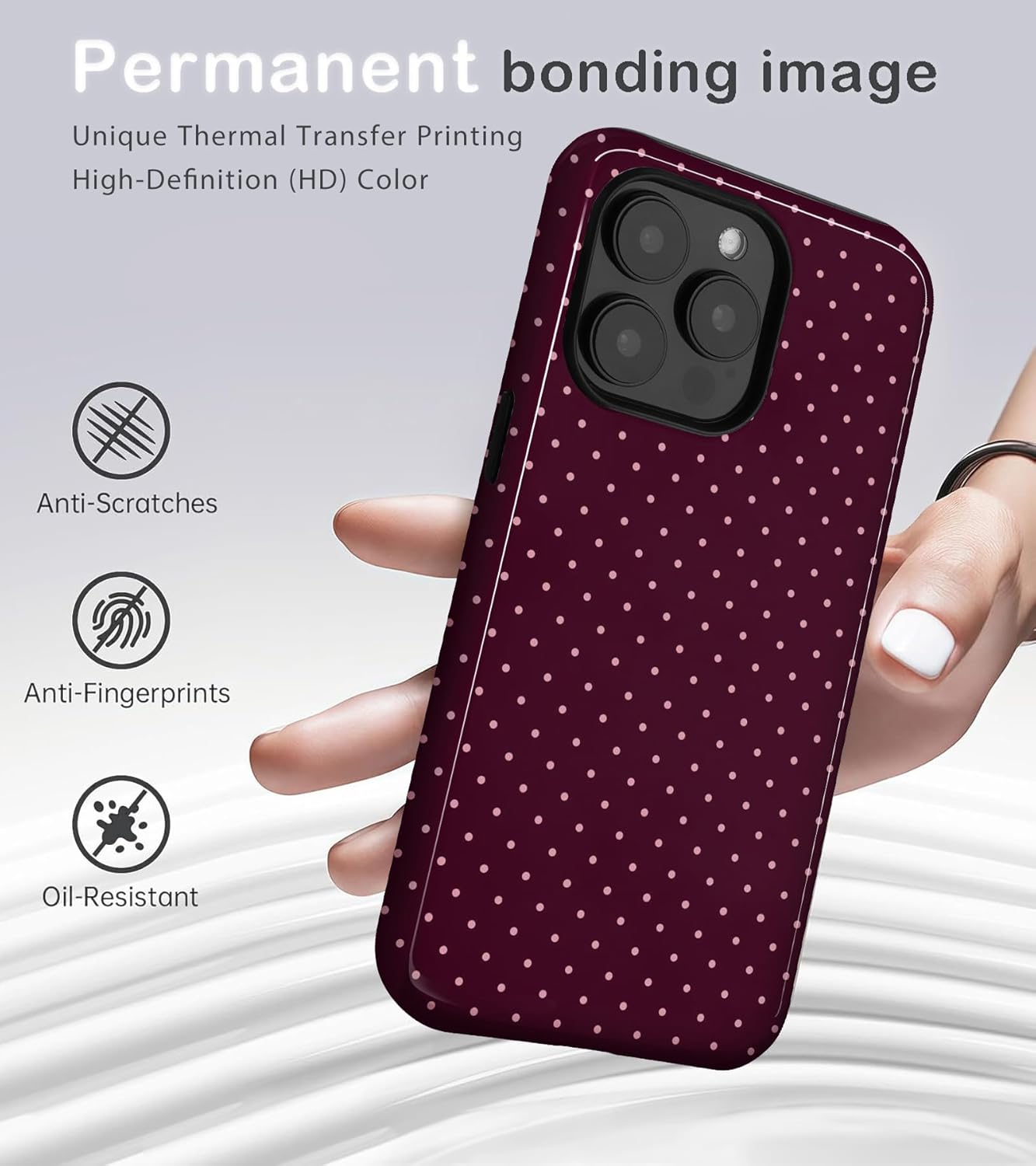 Compatible with iPhone 13 Pro Case Cute Polka Dot Aesthetic Retro Design for Women Girls Fall Simple Chic Girly Pretty Dual Layer Hybrid Protection Elegant Case, Burgundy - Image 2
