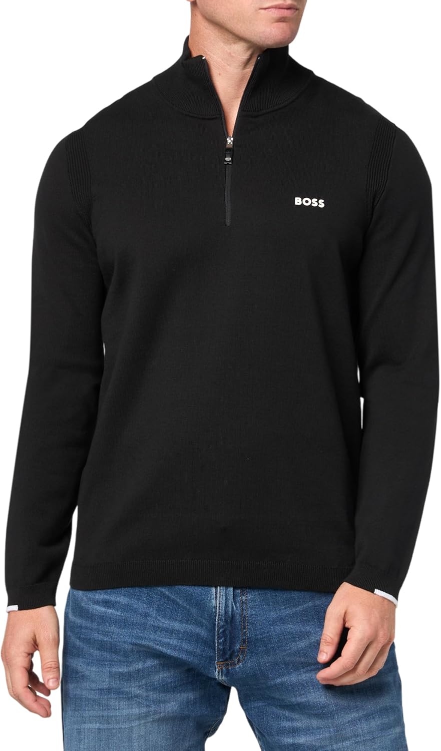 BOSS Mens Tech Flex Cotton Stretch Quarter Zip Knit Sweater