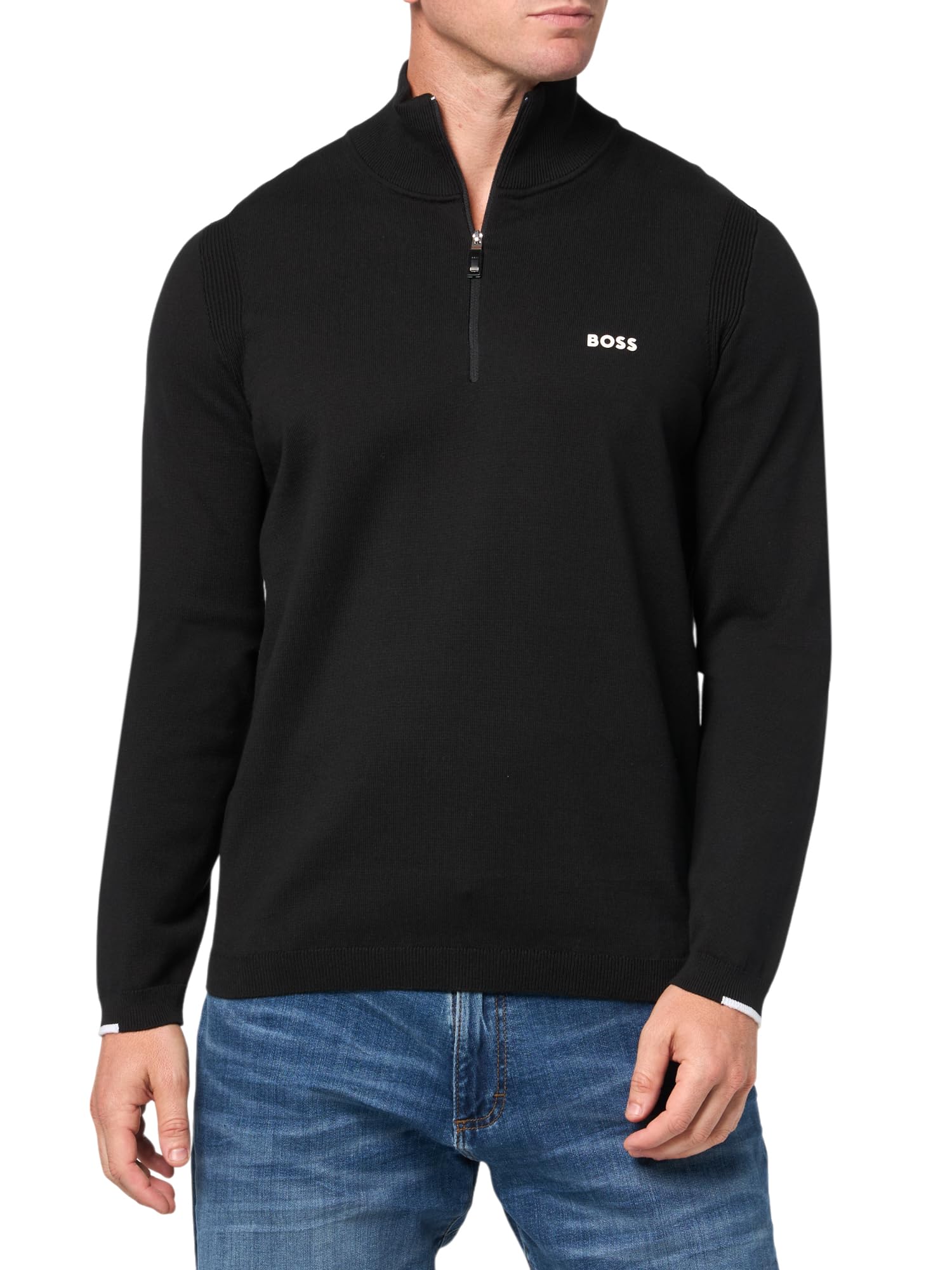 BOSS Mens Tech Flex Cotton Stretch Quarter Zip Knit Sweater