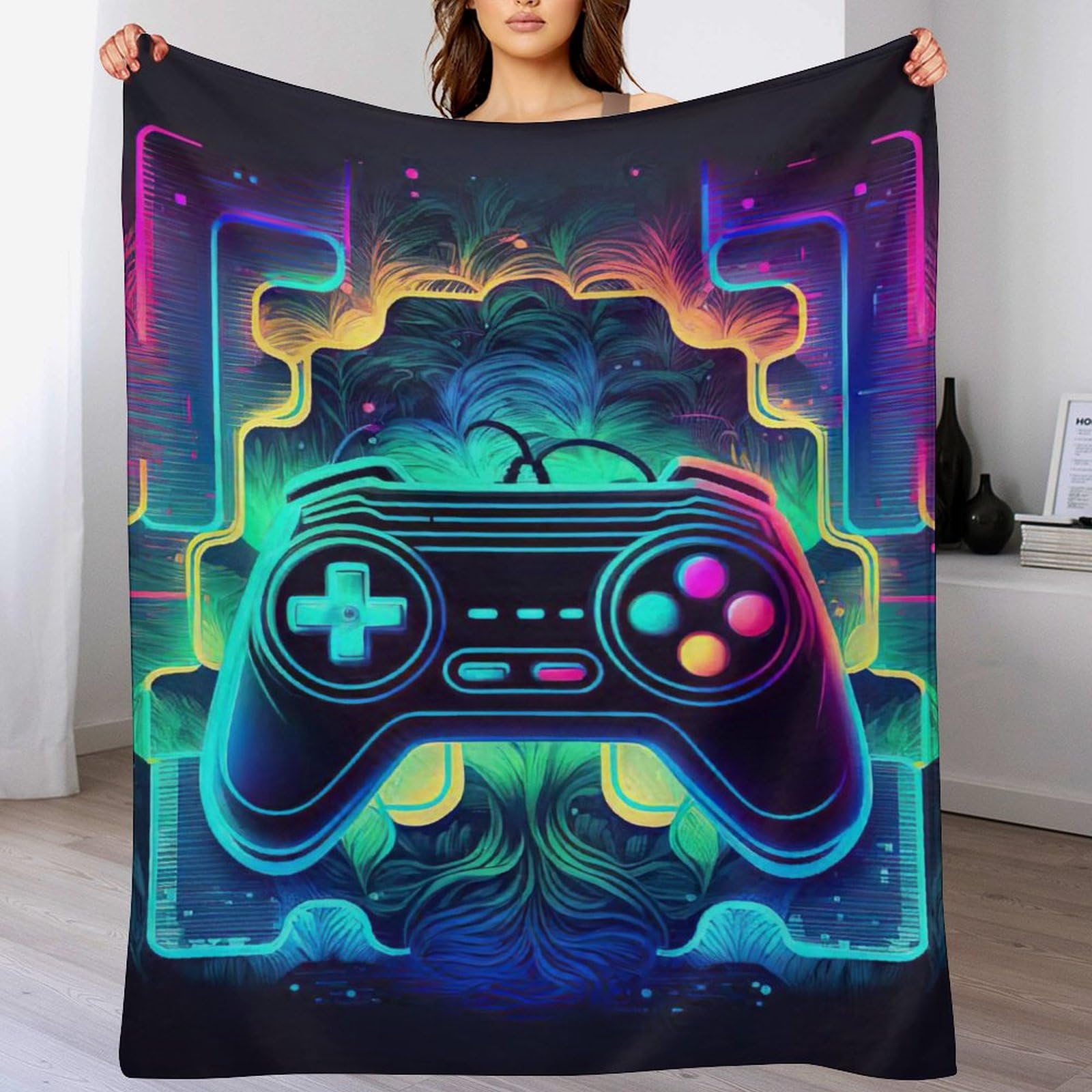 Couverture en flannel super doux imprimée manettes 180x200cm le cadeau parfait pour gamer
