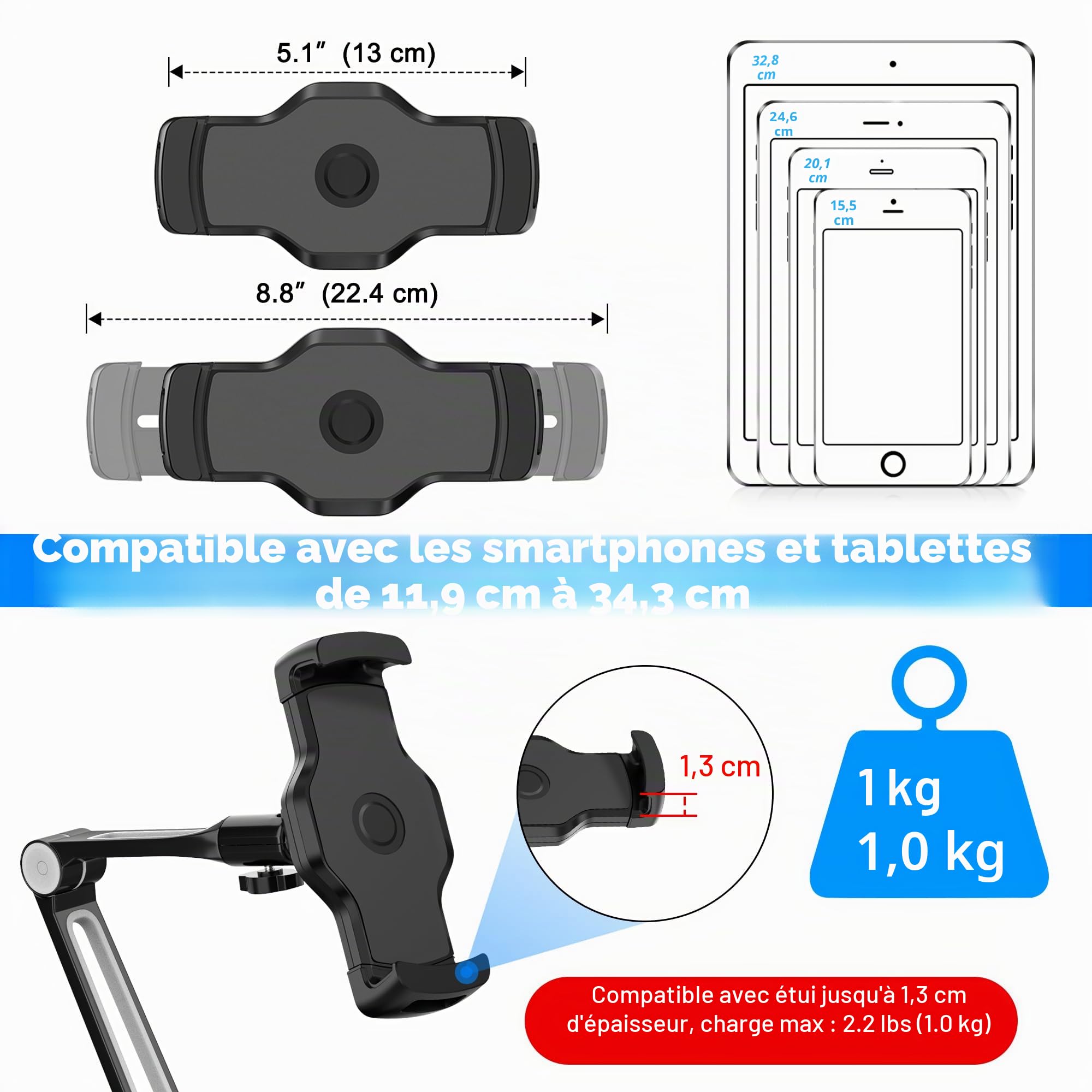 AboveTEK Support de Tablette Support 2 en 1 Mural et de Cuisine pour Tablette avec Rotation Multi-Angle de 360 degrés, Compatible avec iPad, iPhone, Samsung (4.7-13.5 Pouce) - Noir