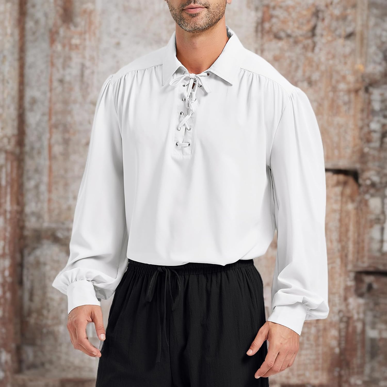 Zando Mens Pirate Shirt Renaissance Faire Costume Men Medieval Vampire Victorian Steampunk Viking Halloween Cosplay Top - Image 8