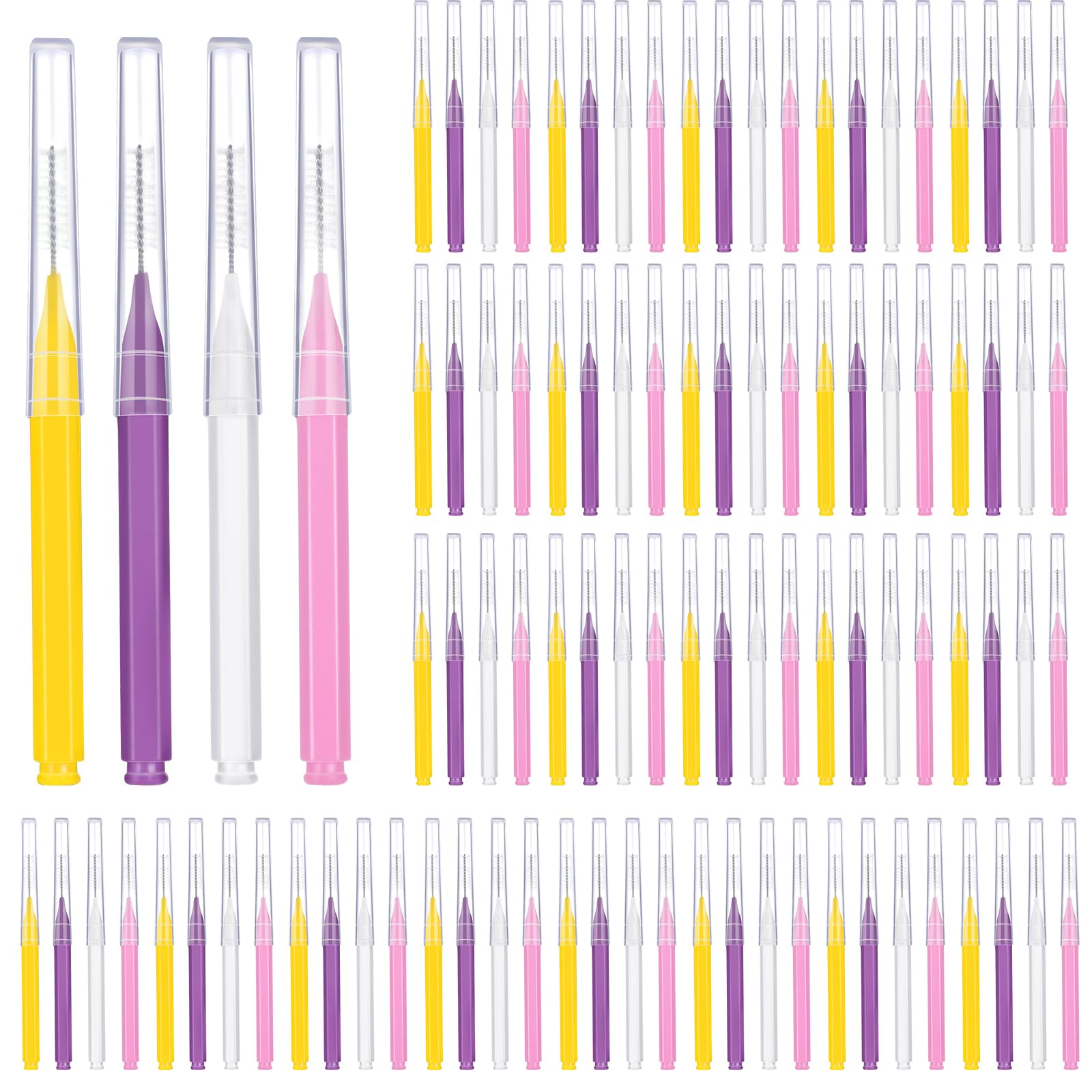 Patelai 100 Pieces Braces Dental Brush for Cleaner Interdental Toothpick Dental Tooth Flossing Head Oral Hygiene Flosser Toothpick Cleaners Tooth Tool(Classic Colors,Multiple Sizes)