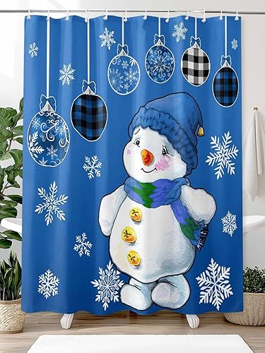 Miniatura 2 de Cortina de ducha de muñeco de nieve de Navidad, cortinas de ducha de muñeco de nieve azul para decoración de baño, bolas de Navidad de invierno con