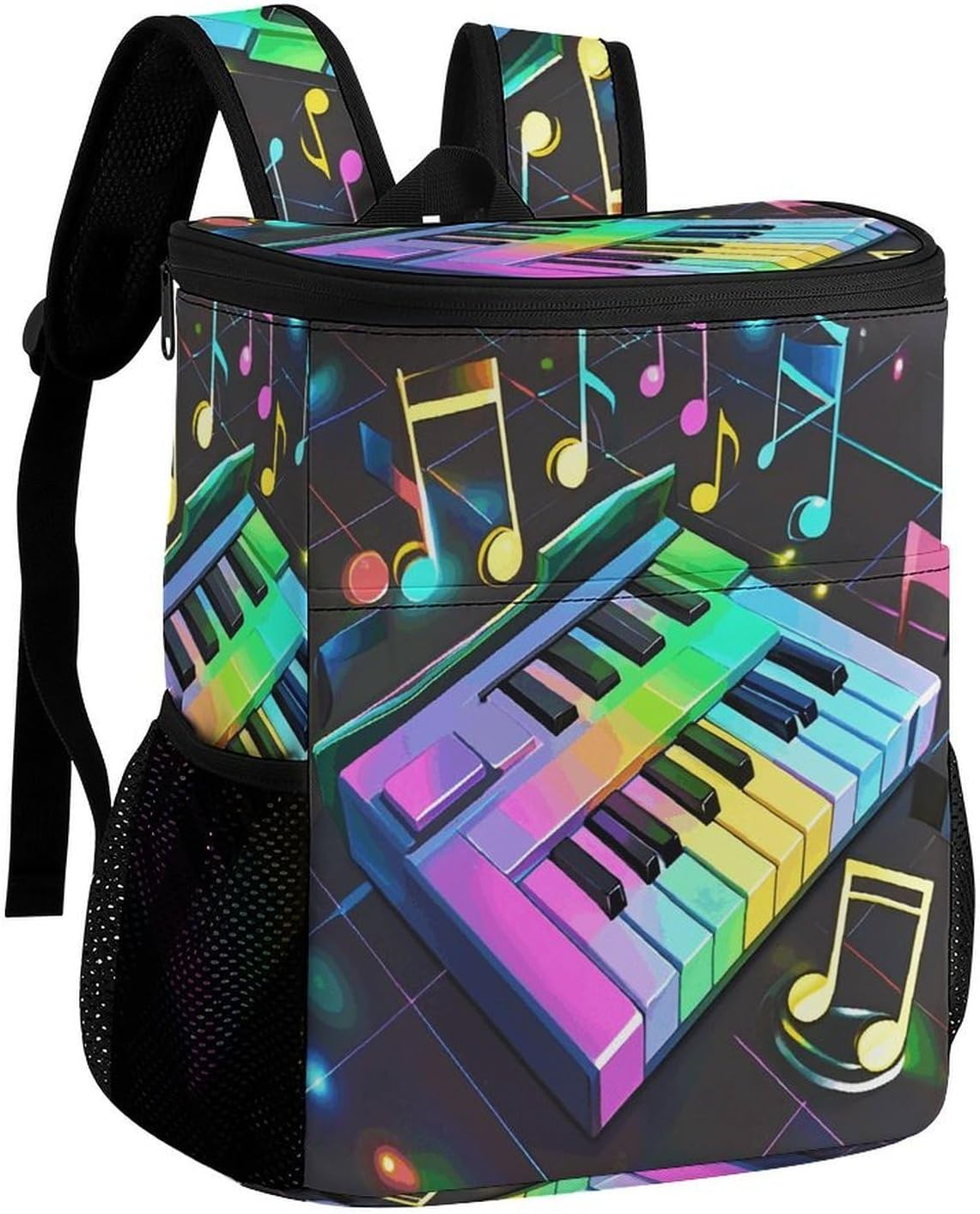 Colorful Piano Keyboard Music NoteCooler Backpack Fashion Large Capacity Lunch Backpacks Lightweight Insulated Backpacks Travel Cooler Bag Cooler Pack Ice Pack Keep Fresh Backpack Coolers