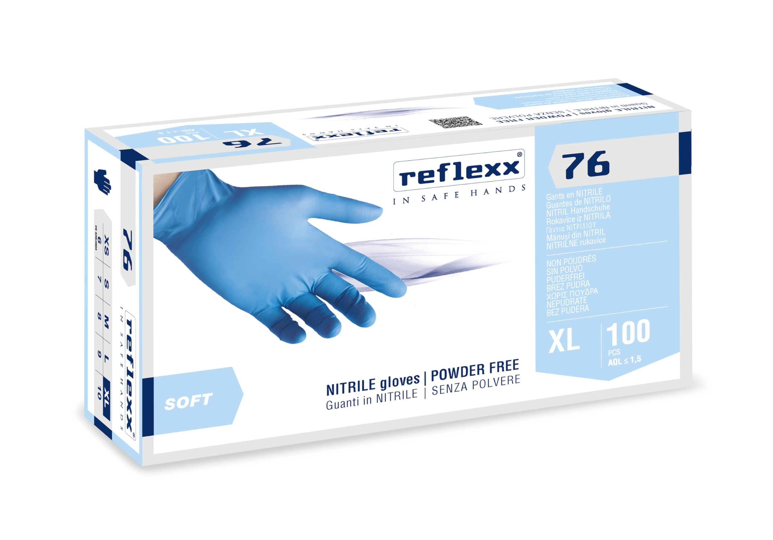 Reflexx R76/Xl Guanti in Nitrile senza Polvere 3.5 gr, Taglia XL, 100 Pezzi, Azzurro