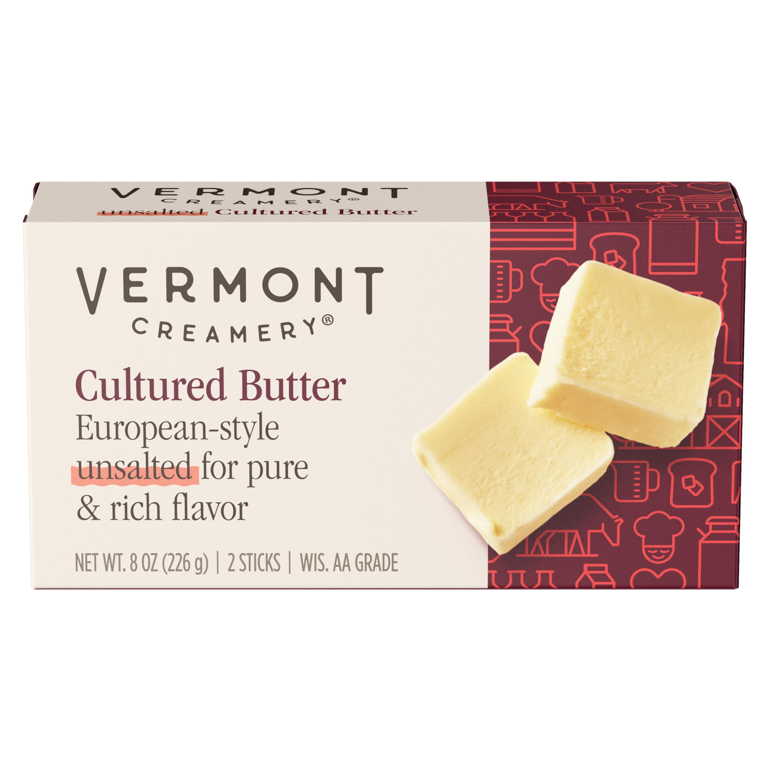 Vermont Creamery® Cultured Butter Unsalted, 8 oz in 2 Sticks