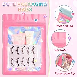 ANZNKU 100 Pack Mylar Bags Reasealable Holographic Bags, Smell Proof Bag Zipper Pouches with Clear Window, Jewelry Candy Sealable Bag for Packaging Sample Party Favor (Pink, 7.1 x 10.2 Inch)