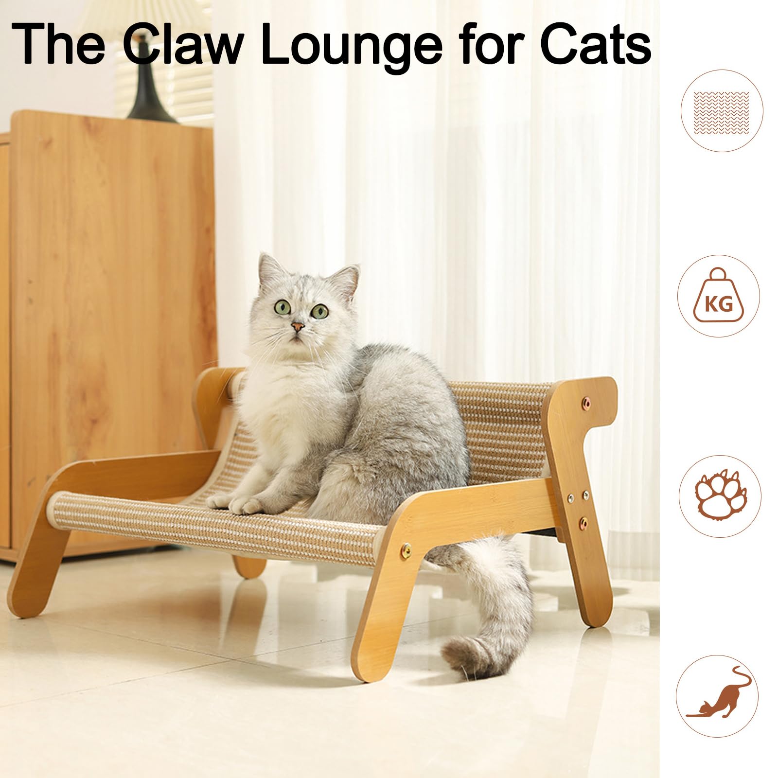 The Claw Lounge, lounge per gatti con artigli per gatti, sedia per gatti in sisal, amaca 2 in 1, resistente all'usura, per gatti da interni (stile lino)