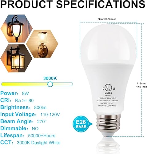 Miniatura 4 de JackonLux Bombillas LED para exteriores del atardecer al amanecer, con sensor de anochecer a amanecer, bombilla exterior para garaje, porche,