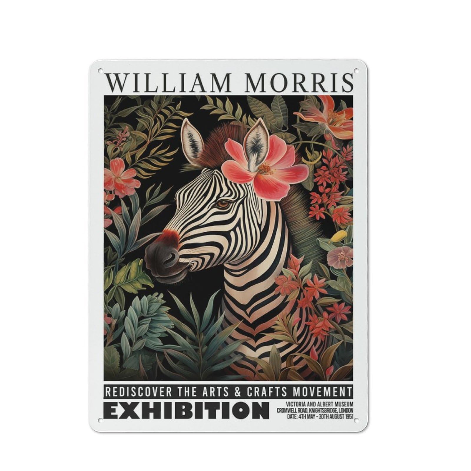 Junmoney Style-18 Morris Floral Zebra Exhibition Rustic Metal Sign 40X30cm For Dining Room Or Kitchen, Metal Sign Decor For Kitchens And Dining Spaces