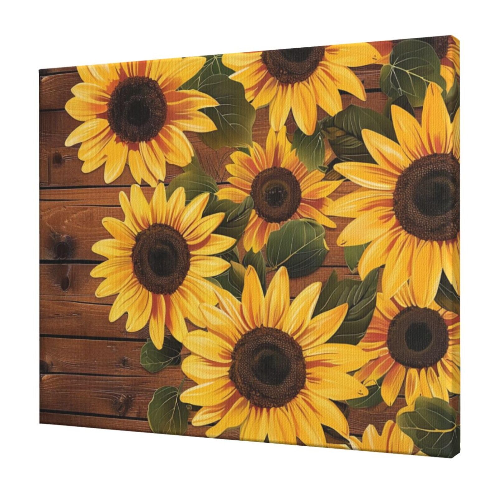 YKLJG Plants Theme Sunflower Printed Wall Art Canvas Prints 60x50 CM Wooden Framed Picture Painting Artwork for Bedroom Kitchen Home Office Decor