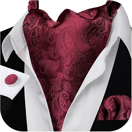 Men's Ascot Ties Cravat Tie Paisley Plaid Scarf Cufflinks Set