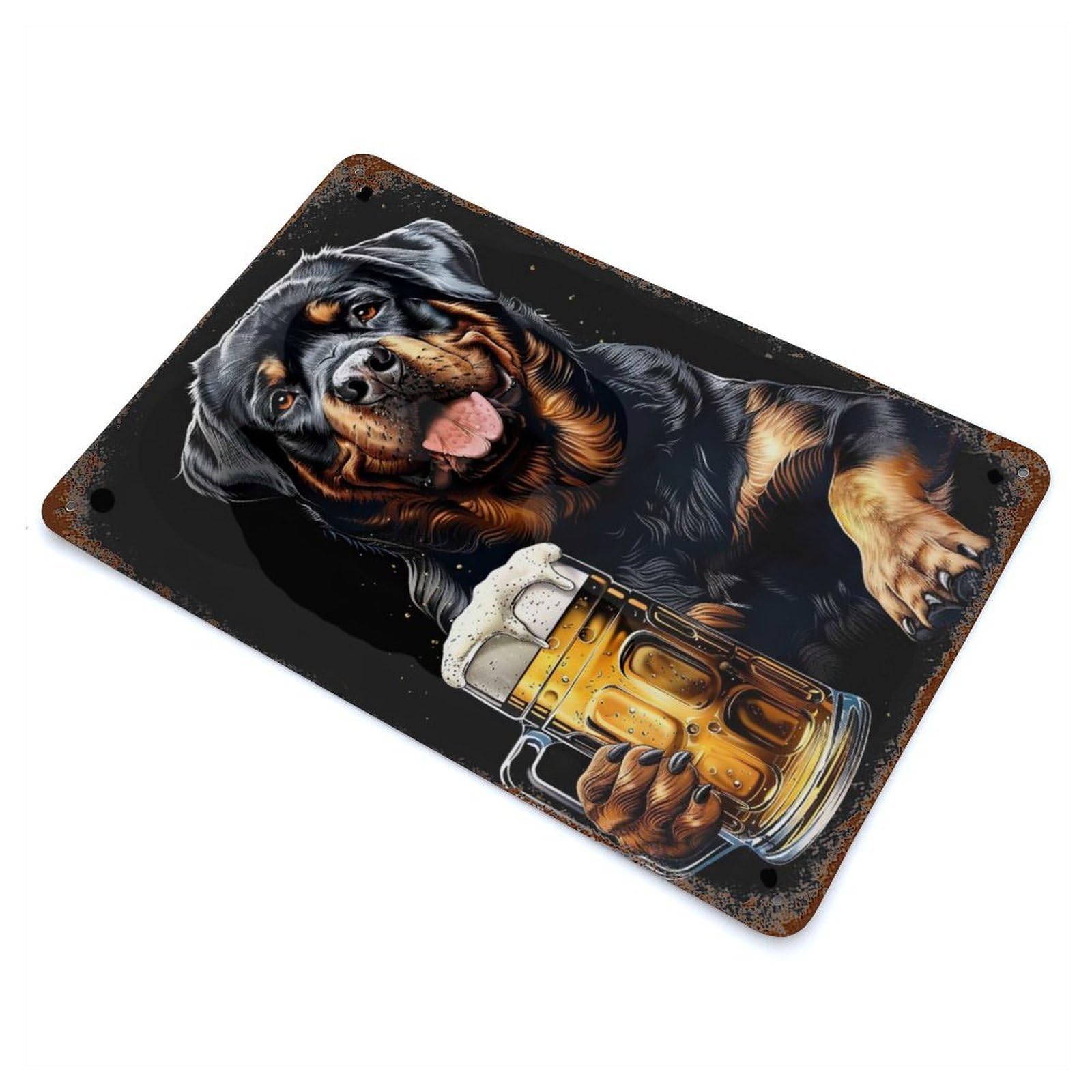 Garage Style Rottweiler with Beer Distressed Metal Wall Sign 11.8"x7.9", Vintage Wall Decor for Bar And Workshop
