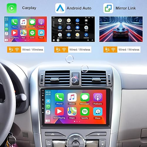 Miniatura 2 de Estéreo inalámbrico para automóvil 2G 32G Android Apple Carplay para Toyota Corolla 2009-2013, Rimoody de 9 pulgadas, pantalla táctil, radio para