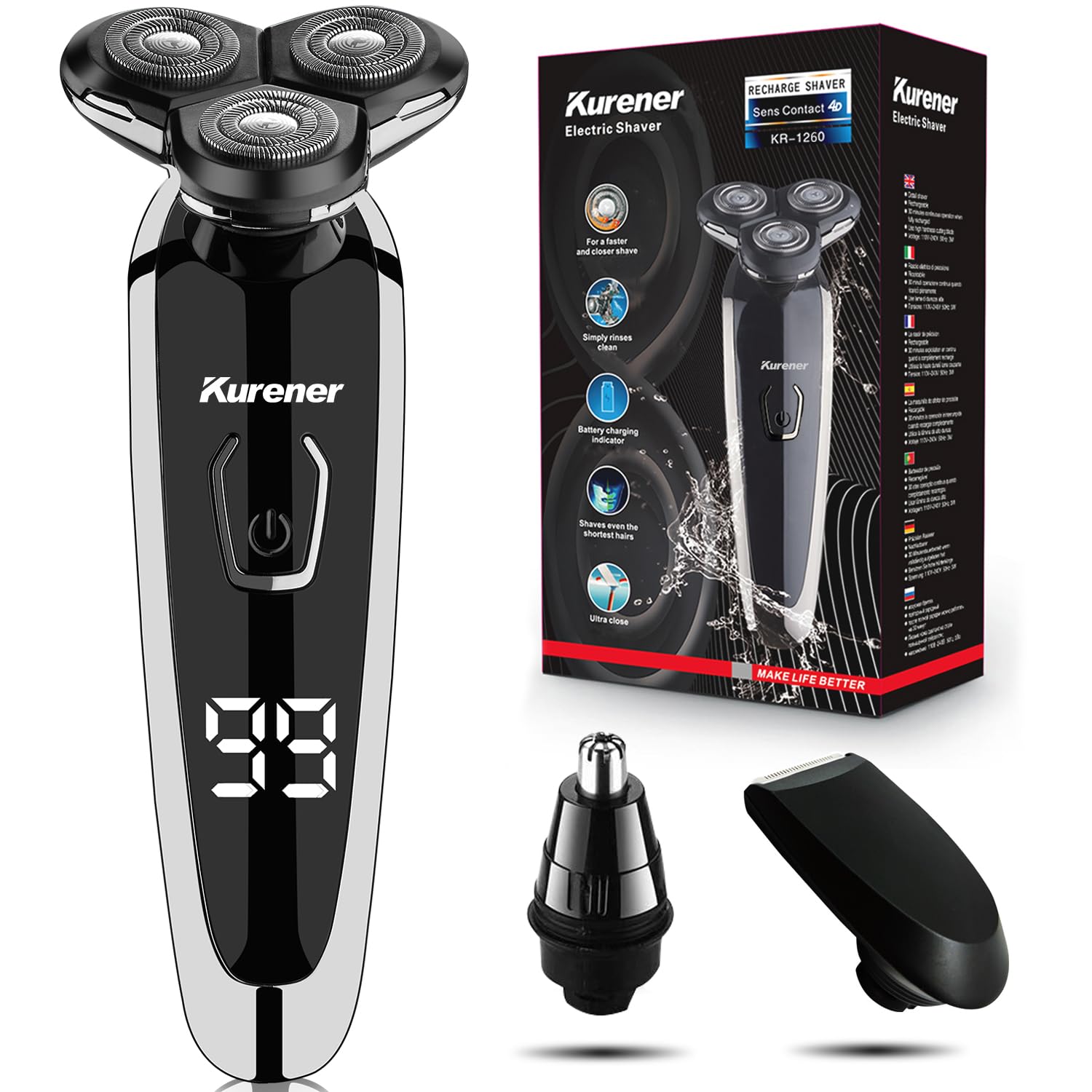 Electric Razor for Men Shaver Rechargeable Waterproof Rotary for Shaving with Nose Trimmer Sideburns Trimmer Face Cleaning Brush