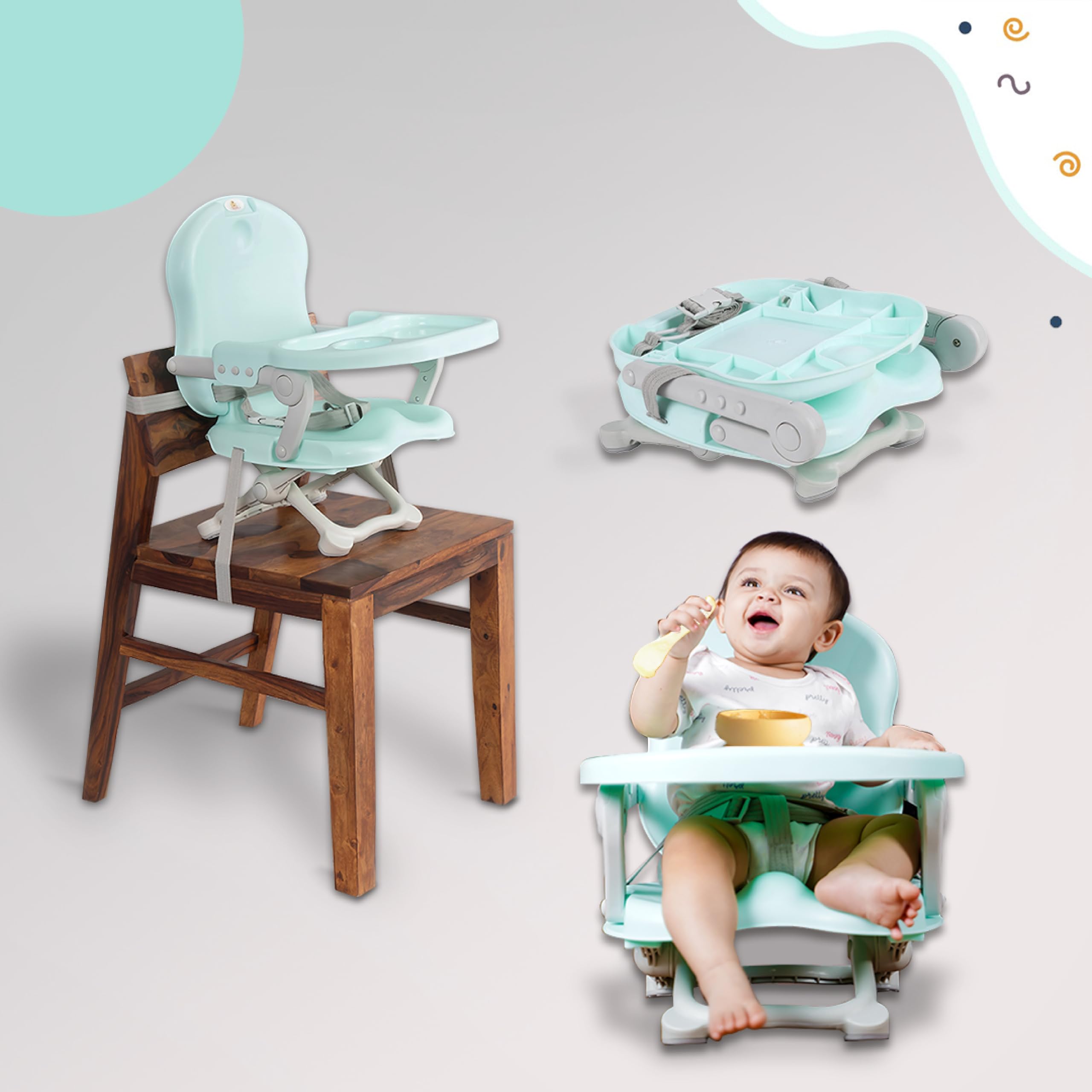 Infantso Baby Portable Chair, Kids Feeding Chair,4 Level Height Adjustment,3 Point Safety Belt and Removable Dining Tray for Infants and Toddlers of Age: 6 Months - 3 Years (Sea Green)-image-27