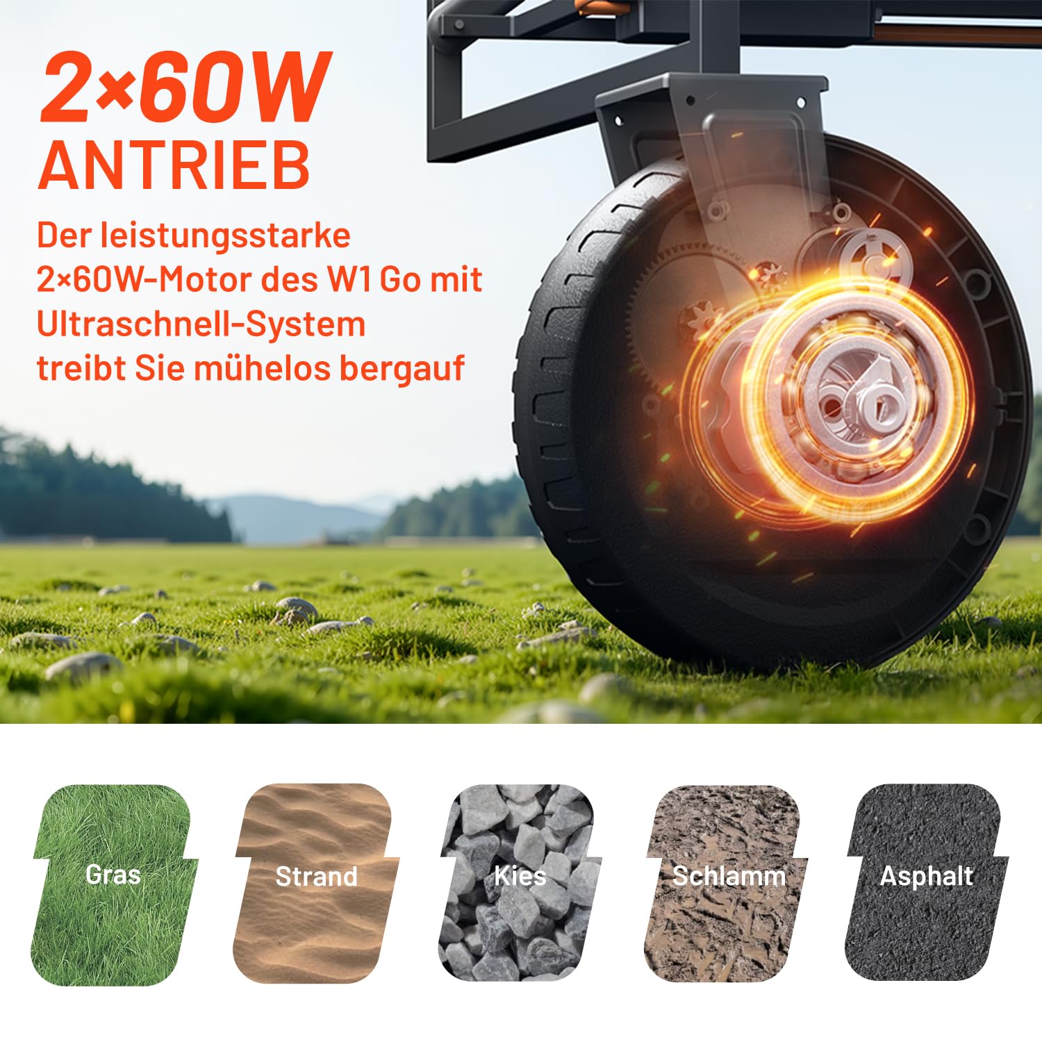 Litheli Carrello elettrico pieghevole, con motore e freni, portata 100 l, 50 kg, adatto per campeggio, giardino, spiaggia, shopping (nero, W1 Go, senza batteria)