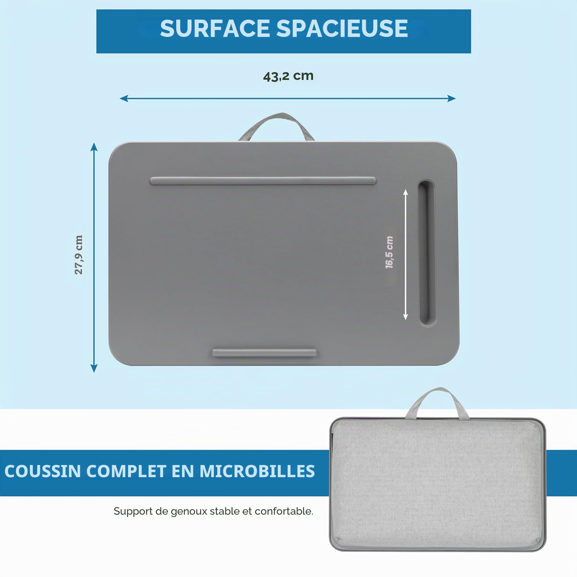 LAPGEAR Sidekick Bureau de Genoux avec Tablette de Maintien pour Appareil et Support pour téléphone, Compatible avec Ordinateurs Portables Jusqu’à 15,6" - Gris 44215