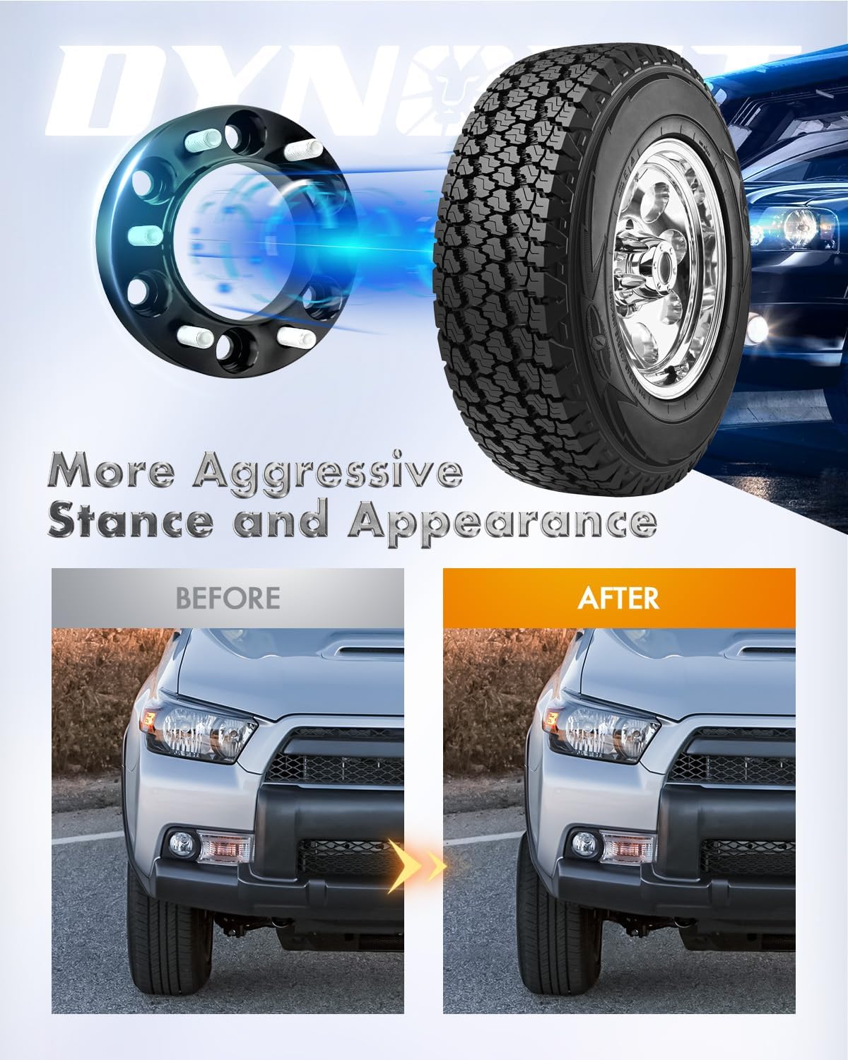 dynofit 6x5.5 Wheel Spacers 1.25" for Toyota Tacoma/4Runner/FJ Cruiser, 106mm Hub Bore, M12x1.5 Extended Lug Nuts - Set of 4Pcs 6x139.7 Aluminum Forged Tire Spacers Adapters