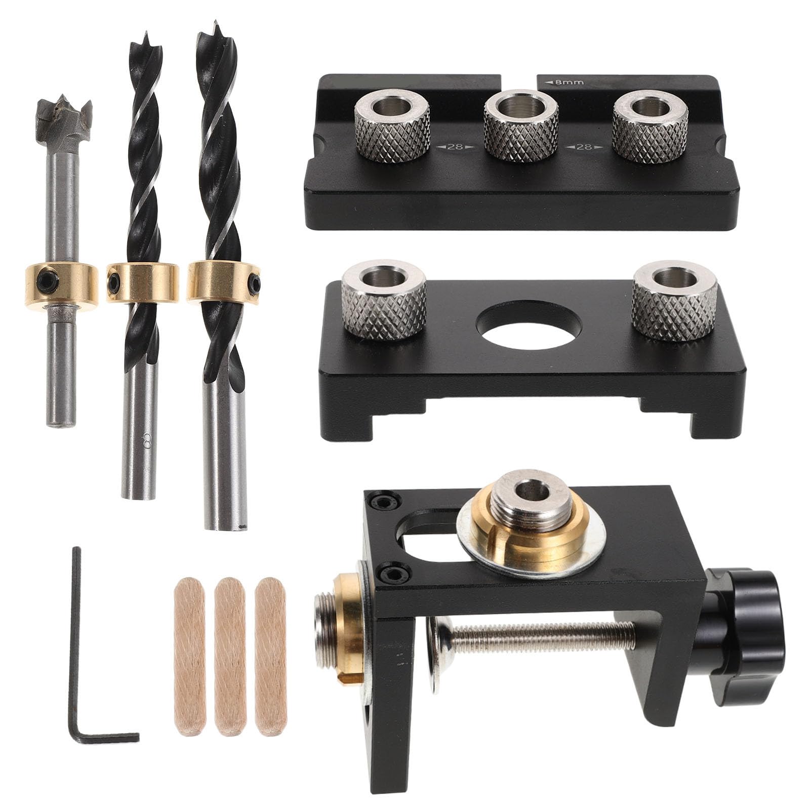 EXCEART Kit de Localizador de Taladros Ajustable para Carpintería con Plantilla de Perforación y Guía Desmontable, Herramienta de Posicionamiento Precisa para Ensamblaje de Muebles