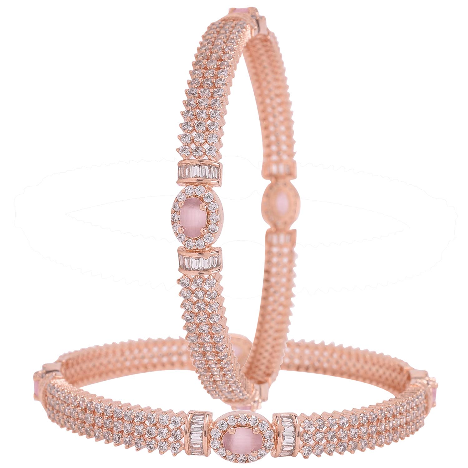 Ratnavali Jewels Rose Gold Plated Pink White American Diamond Baguette Stone Traditional Bangle for Women Girls Wedding Party 4015P-RG-2.4 (B0867Q4L2J) Amazon Price History, Amazon Price Tracker