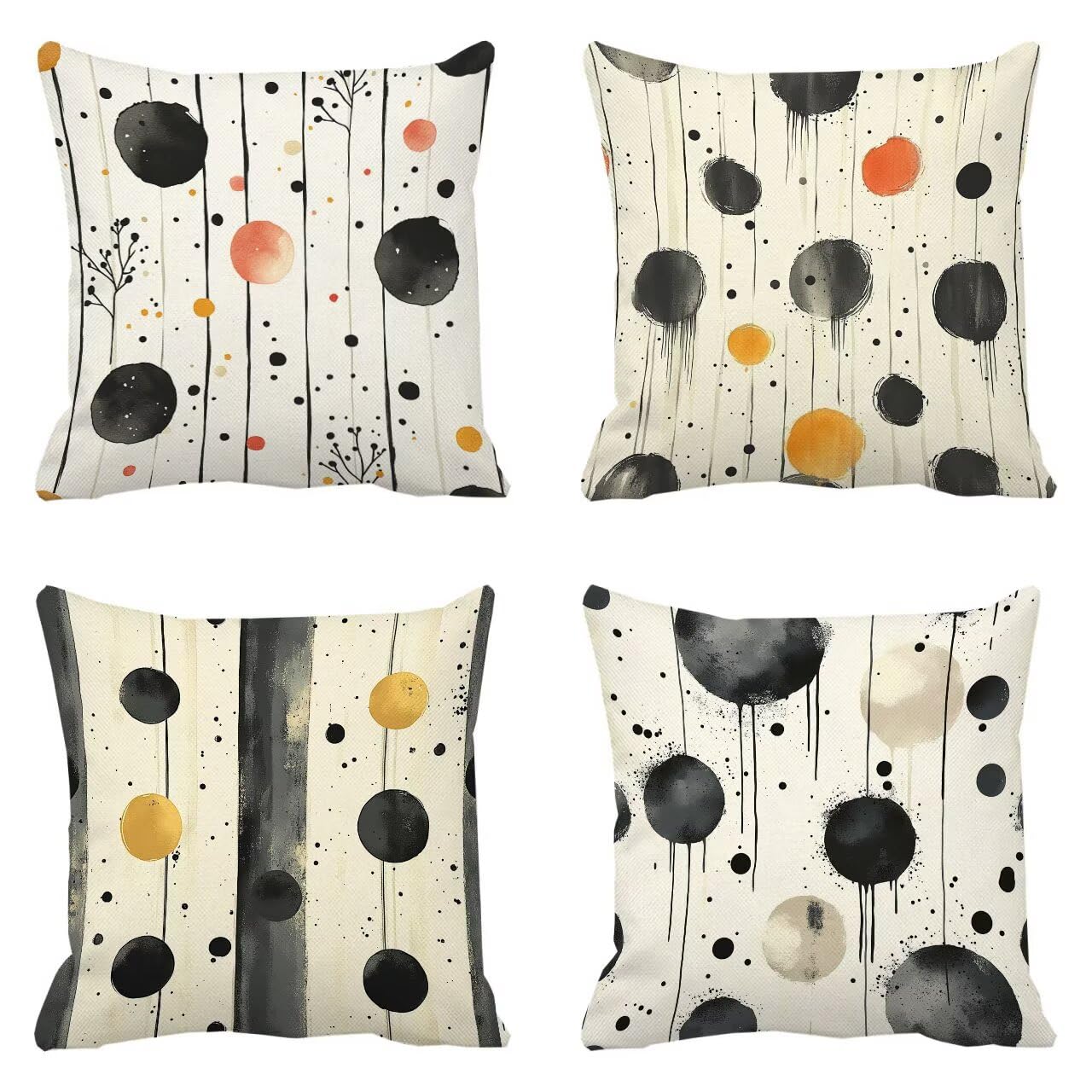 Coussin Canape Noir Art 75x75 cm : lot de 4 housses de protection decoratives