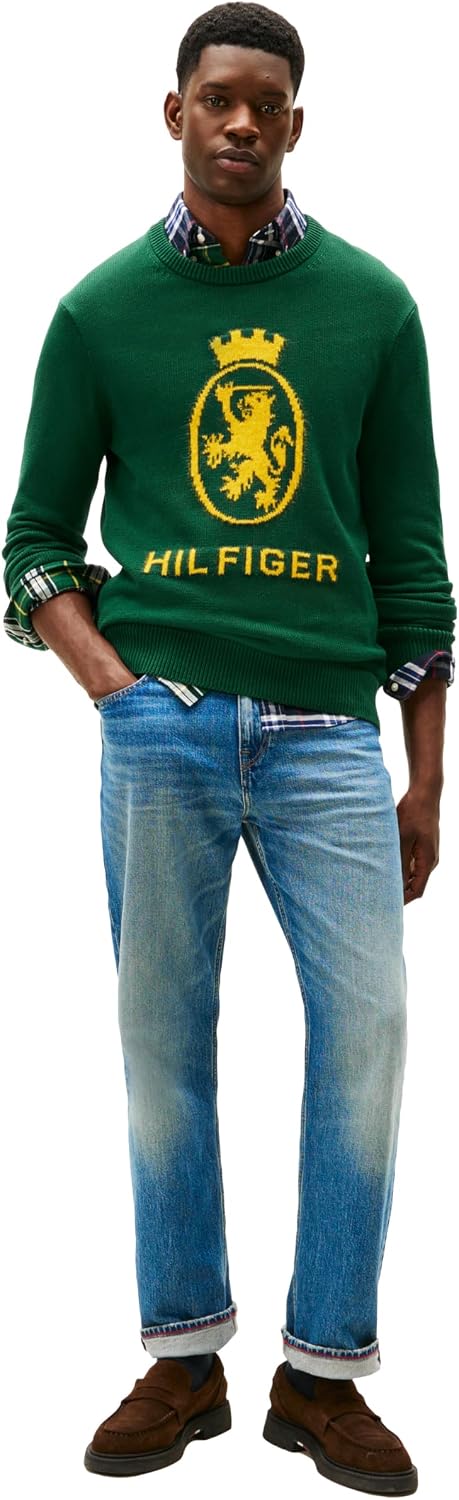 Tommy Hilfiger Men's Cotton Crest Crewneck Sweater Lightweight Pullover