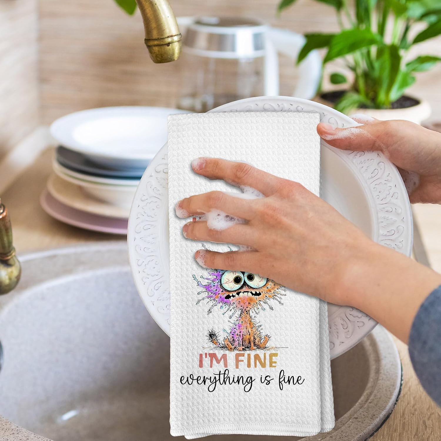 Funny Cat Kitchen Towels, It's Fine I'm Fine Everything is Fine Decorative Hand Towel for Bathroom, Funny Cat Mom Lover Gifts Dish Tea Towels for Kitchen Decor, 16x24 Inch image 5