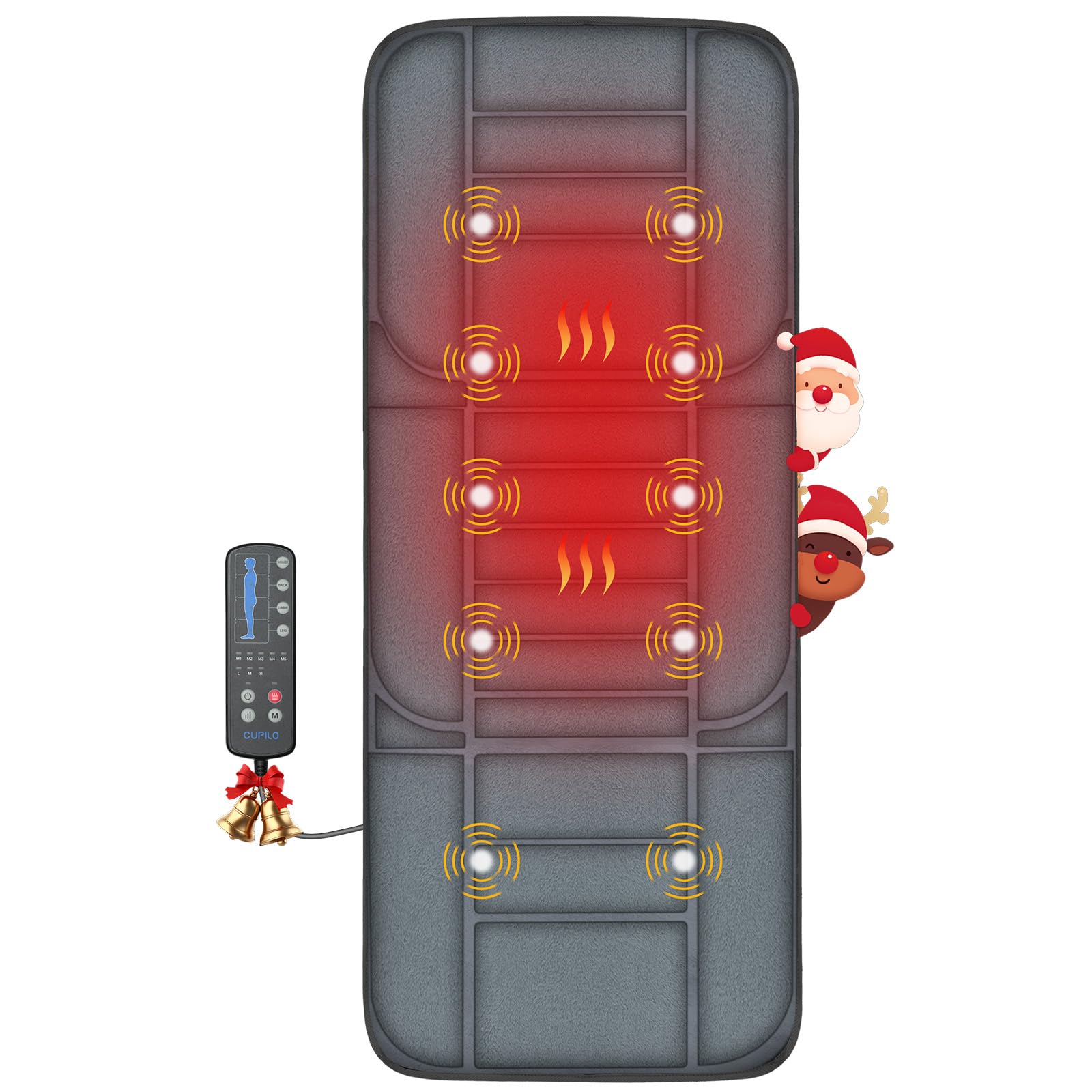 Massager Pad, Back Massager with Heat and 10 Vibrating Motors for Pain Relief, Body Massage for Back, Lumbar,Leg, Gifts for Men Women, Long 53"