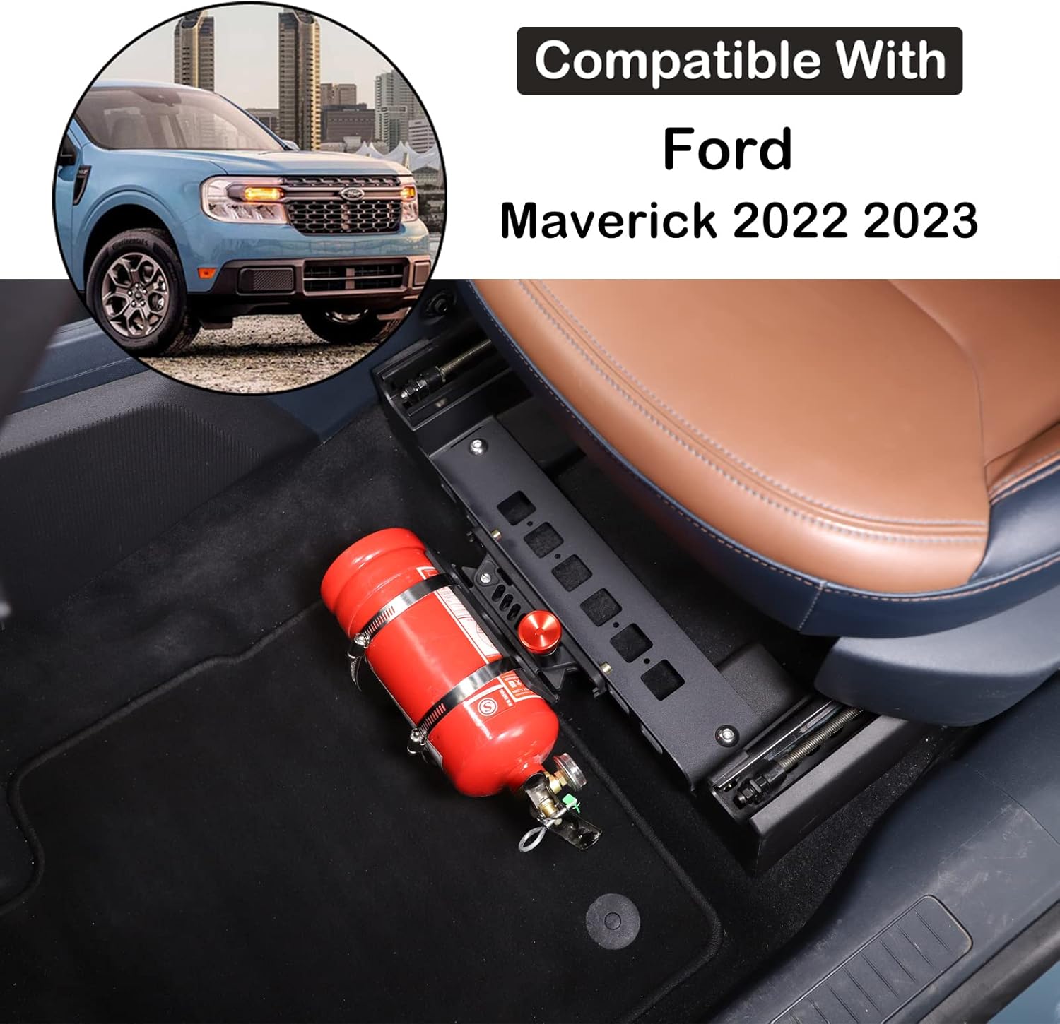 Under Seat Quick Release Roll Bar Fire Extinguisher Mount Bracket Compatible with Ford Maverick 2022-2025,Adjustable 2 Clamps Fire Extinguisher Bottle Tie Bracket Billet Aluminum Interior Accessories