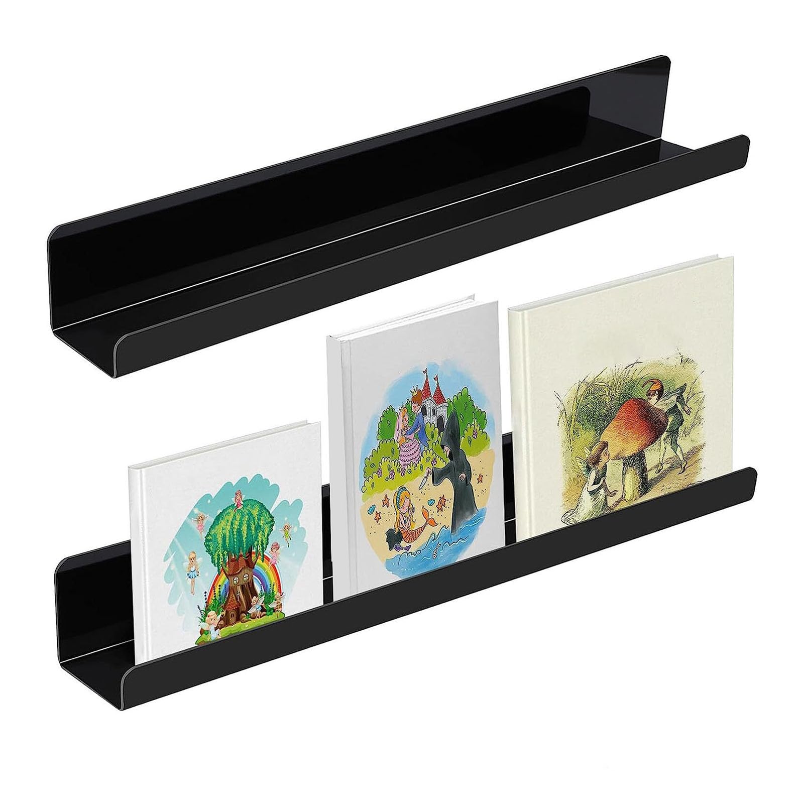 Lot de 2 étagères magnétiques pour tableau blanc, étagère magnétique réutilisable en métal, support d'affichage magnétique pour salles de classe et chambres d'enfants, noir