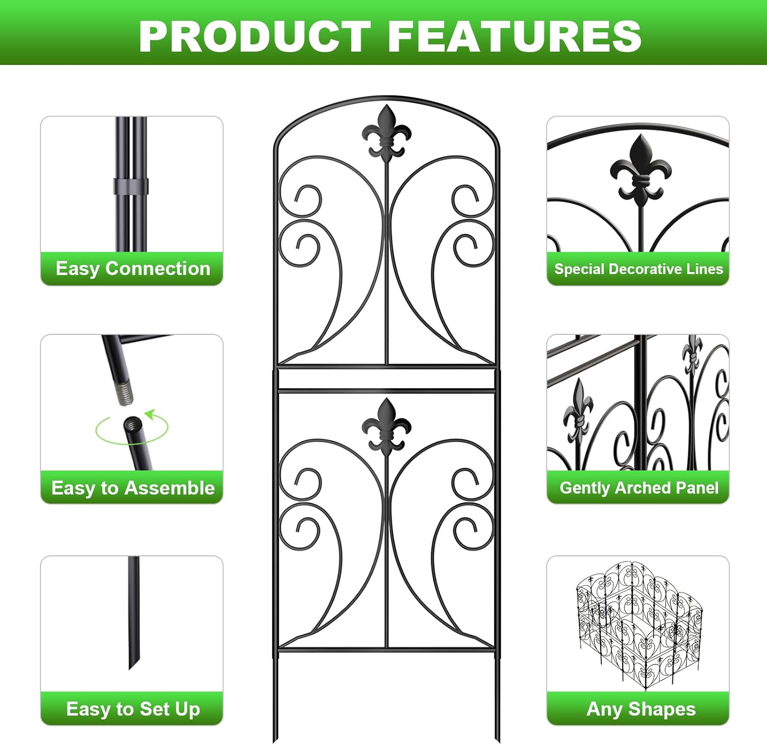 Decorative Garden Fence 10 Pack, 37.5in(H) x 10.8ft(L) Animal Barrier Fence, Rustproof Metal Fencing for Yard, Dog Rabbits Wire Section Garden Edging Border for Yard Patio Garden, Arched